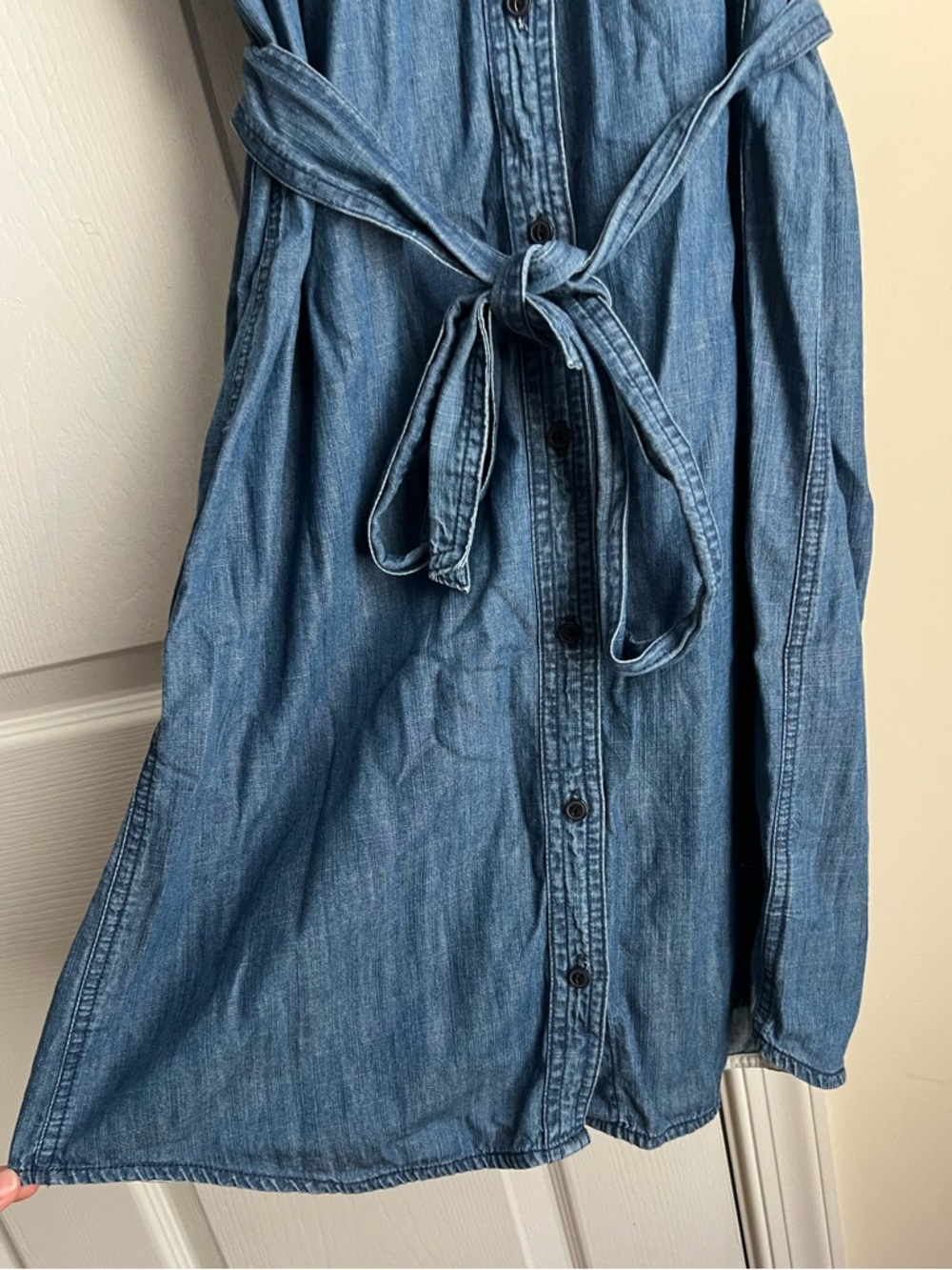 J. Crew Blue Chambray / Denim Button Down Sleeveless Belt Tie Waist Dress Medium - Picture 5 of 9